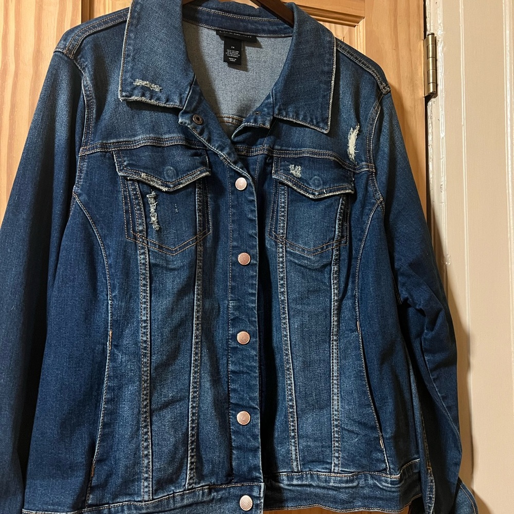 Plus size Lane Bryant Dark Blue distressed Jean Jacket